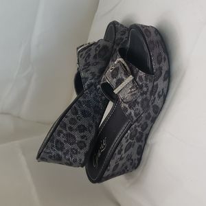 Leopard Sparkly Platform Slide Sandals